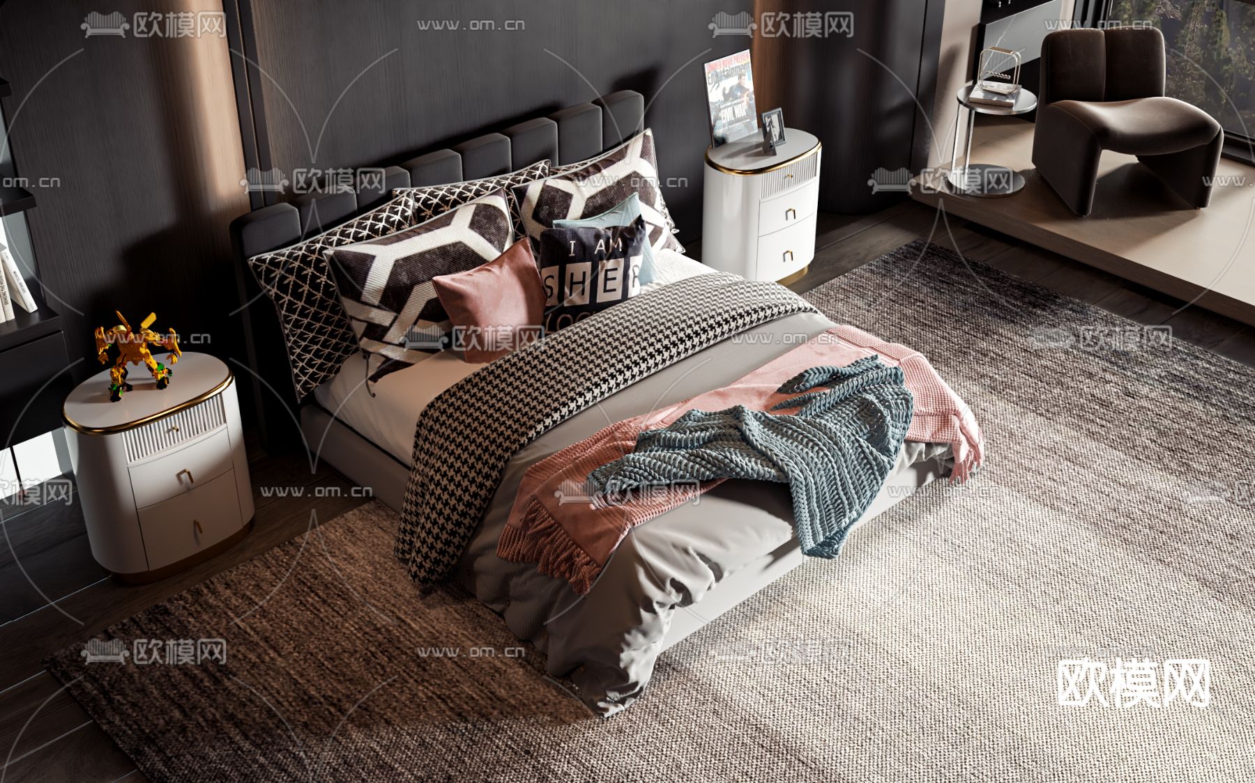 现代双人床3d模型下载
