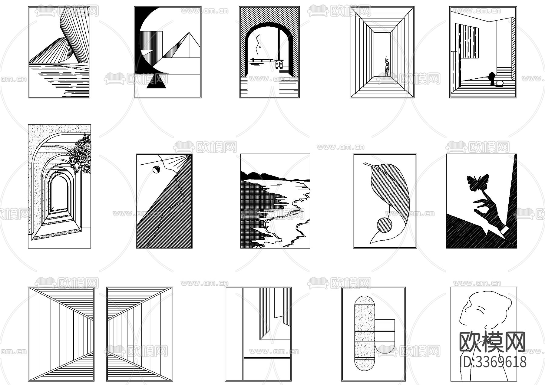 现代装饰画cad图库下载（渲染图3）