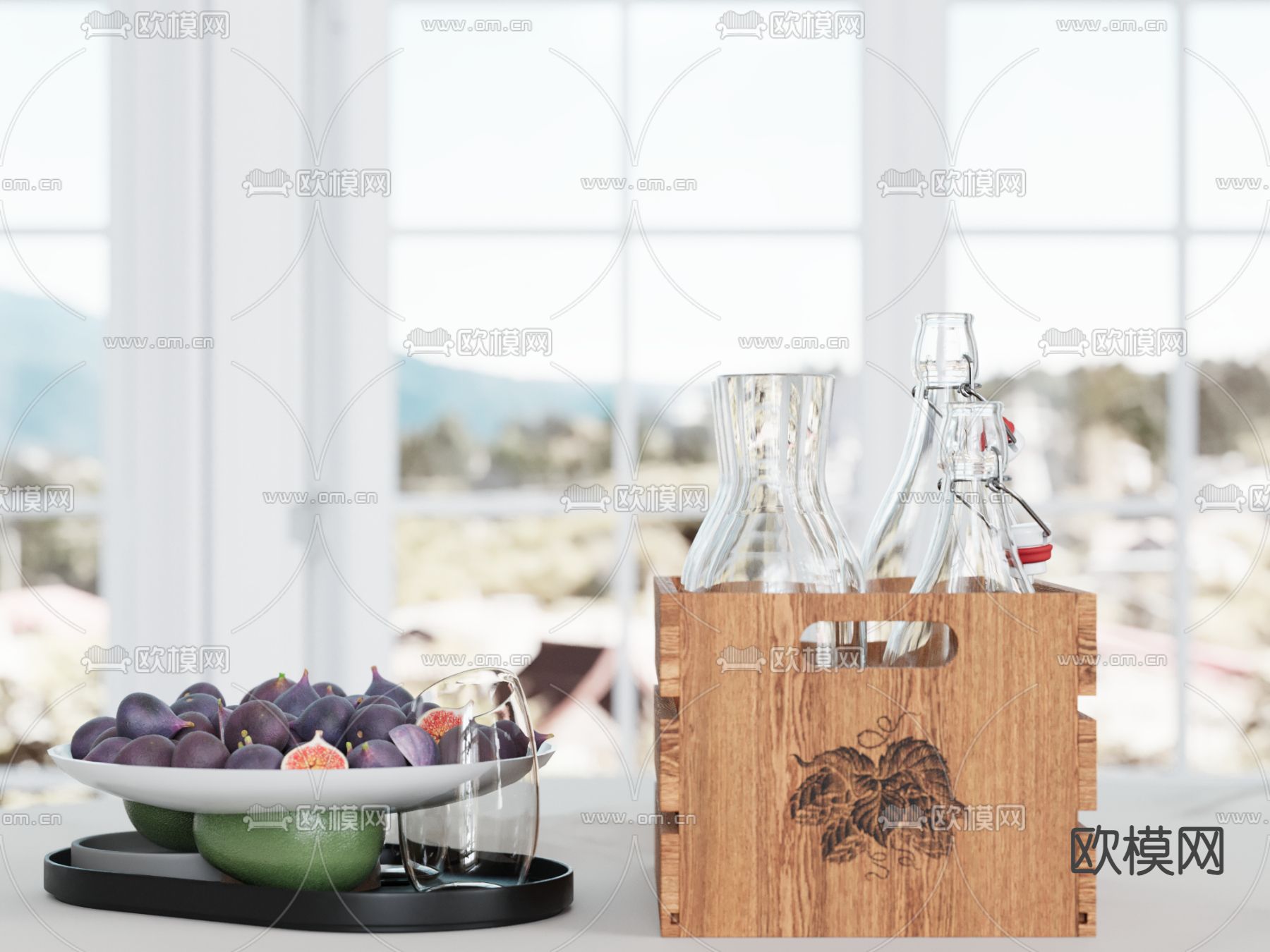 水果 果盘 饮具 无花果su模型下载（渲染图2）