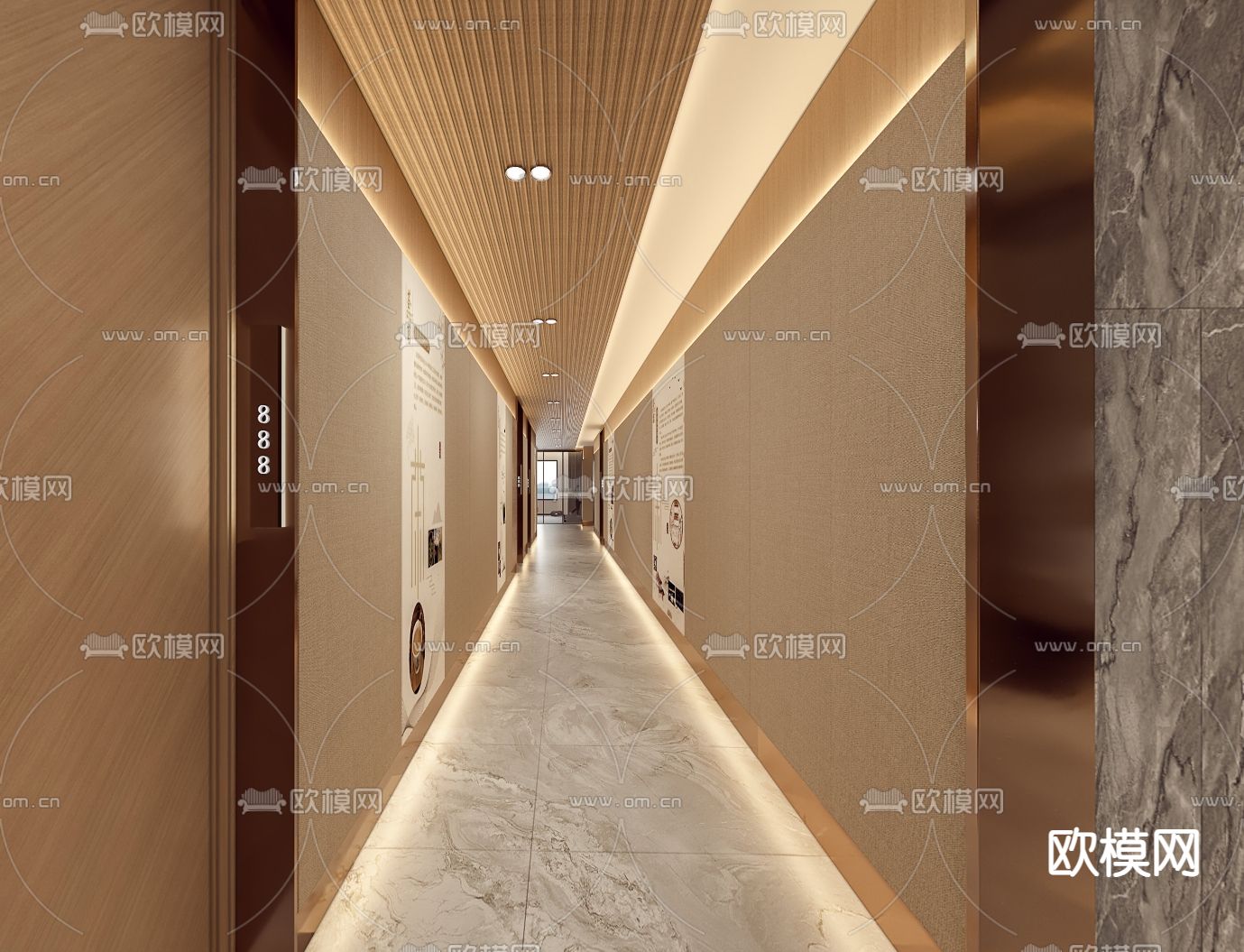 会所走廊 过道3d模型下载（渲染图3）