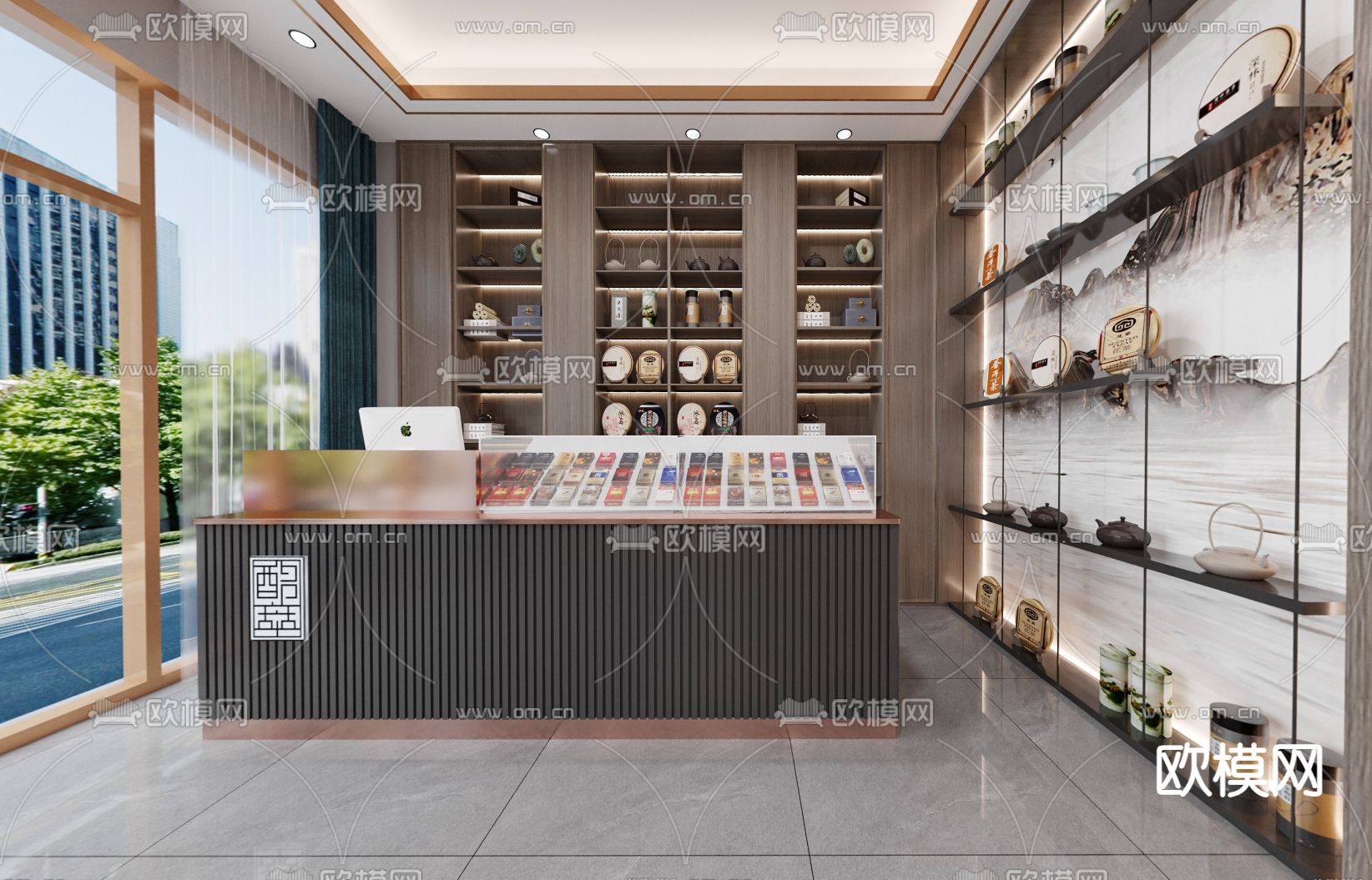 新中式烟酒店3d模型下载（渲染图1）