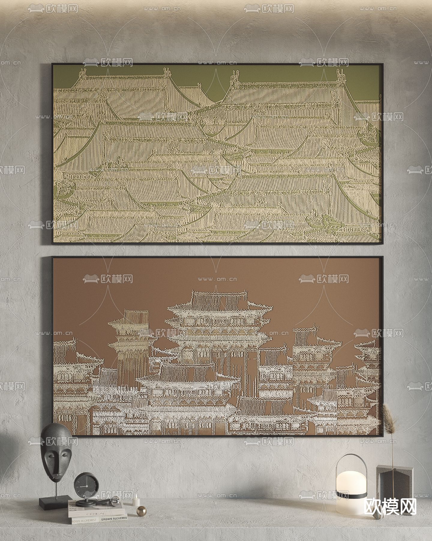 新中式装饰画 建筑画3d模型下载