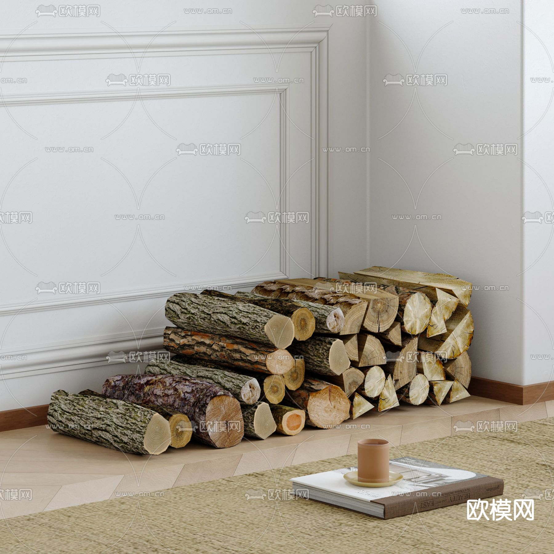 木柴 壁炉柴火 小木桩su模型下载（渲染图2）