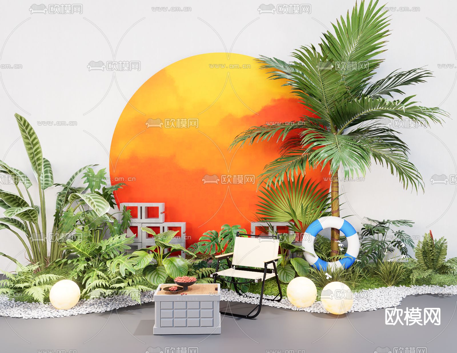 露营户外桌椅 落日美陈su模型下载（渲染图2）