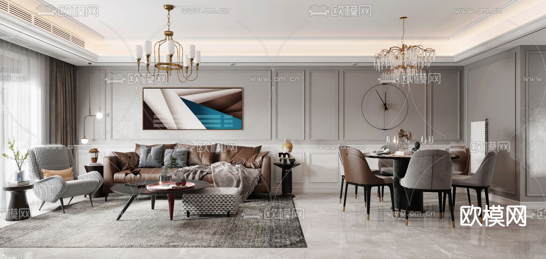 简欧客餐厅3d模型下载（渲染图3）