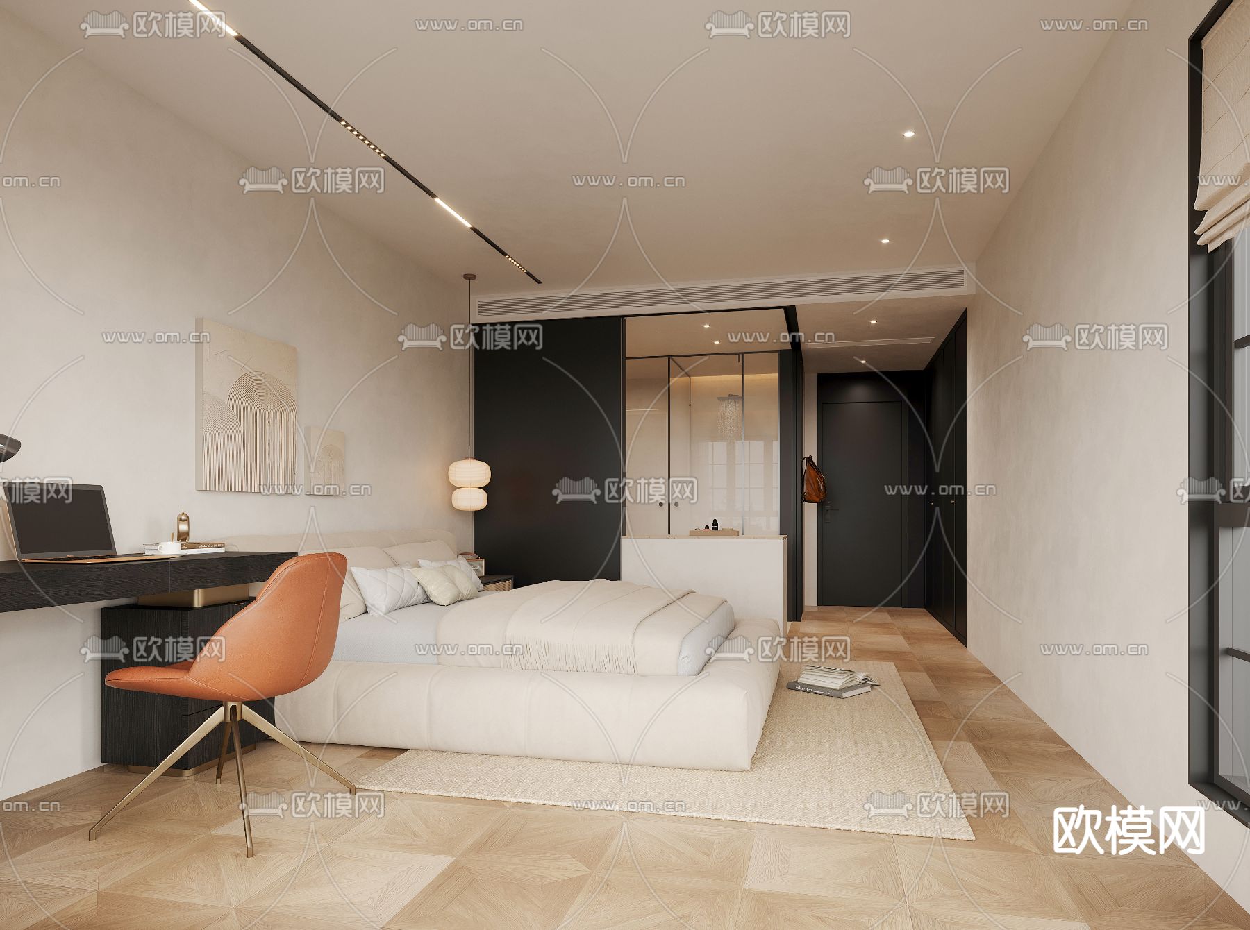 侘寂民宿 卧室3d模型下载（渲染图1）