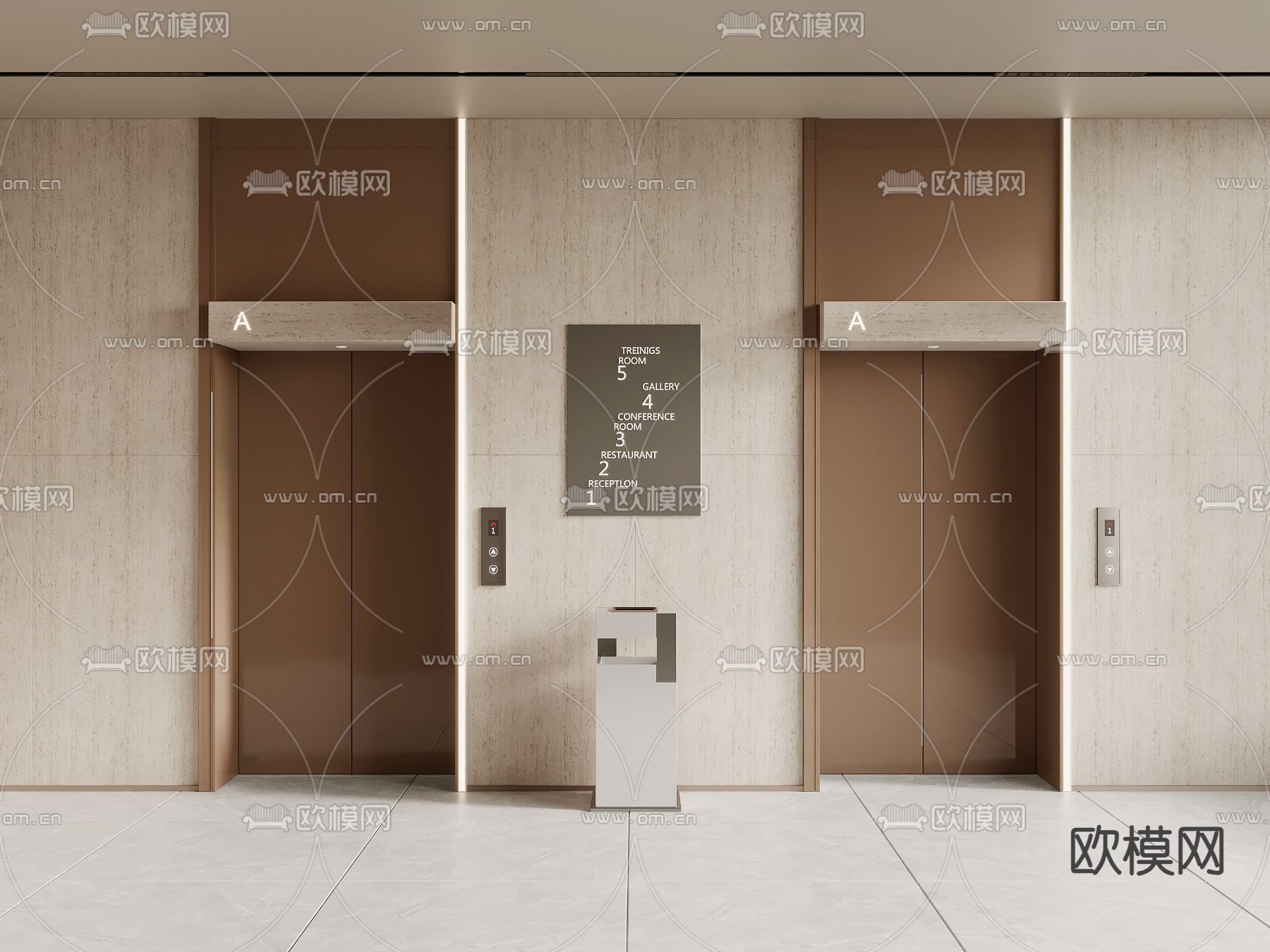 现代电梯厅 电梯门su模型下载（渲染图2）