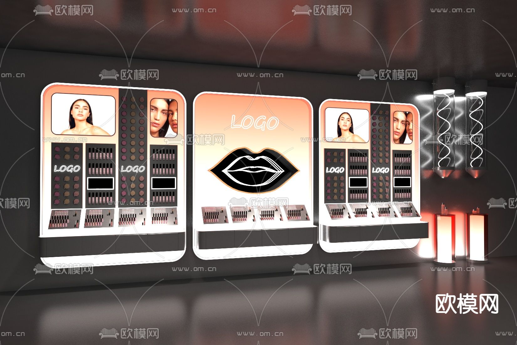 现代展柜 化妆柜3d模型下载（渲染图2）