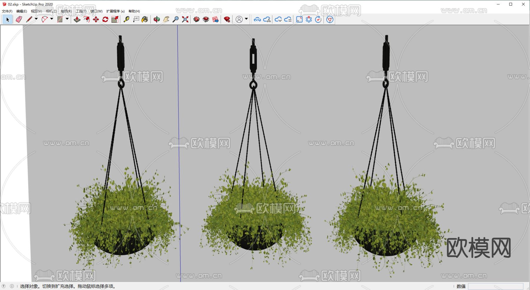 现代植物吊篮 盆栽su模型下载（渲染图1）
