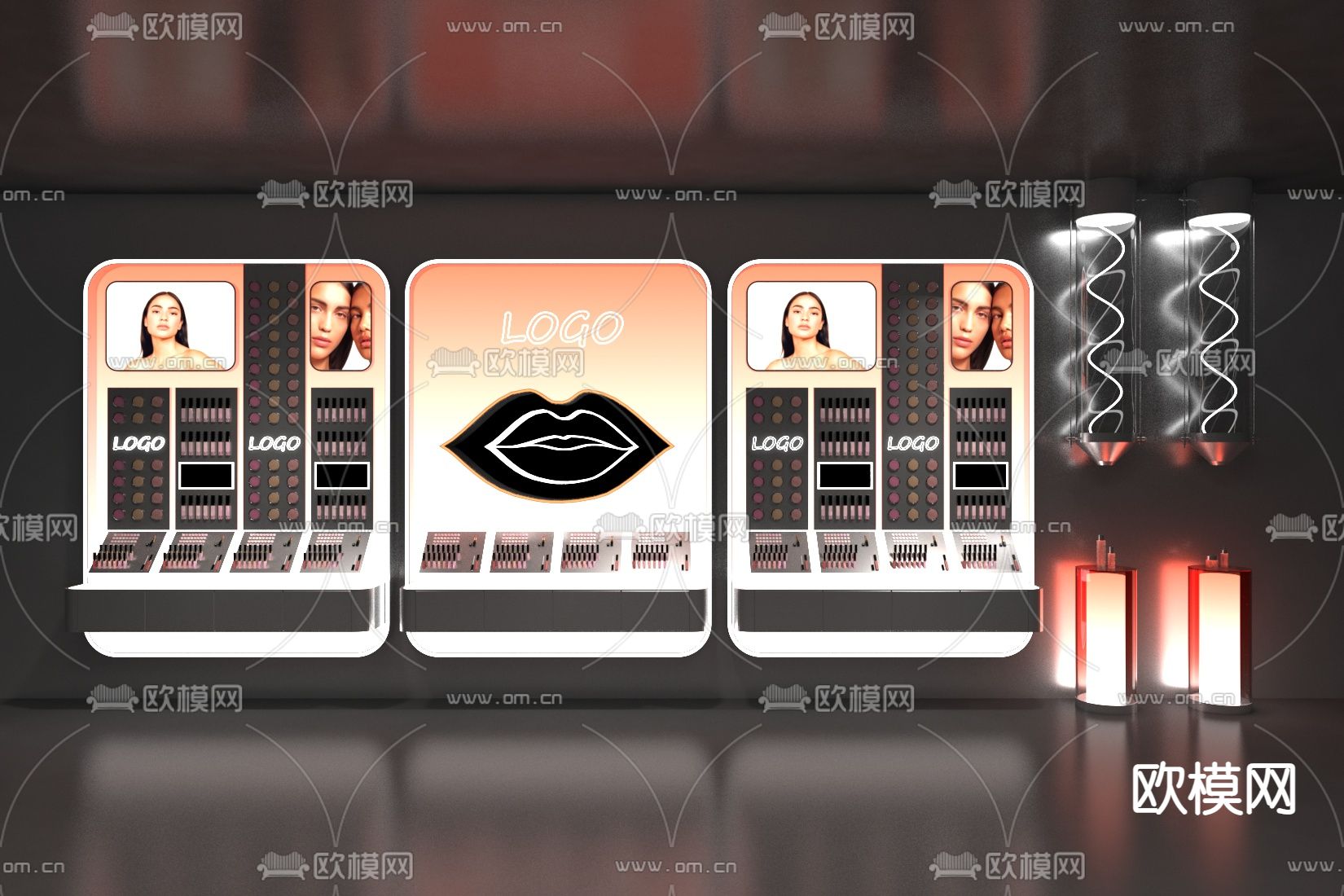 现代展柜 化妆柜3d模型下载（渲染图1）