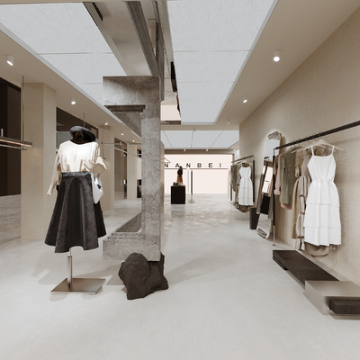  侘寂风女装店 服装店 门头su模型 