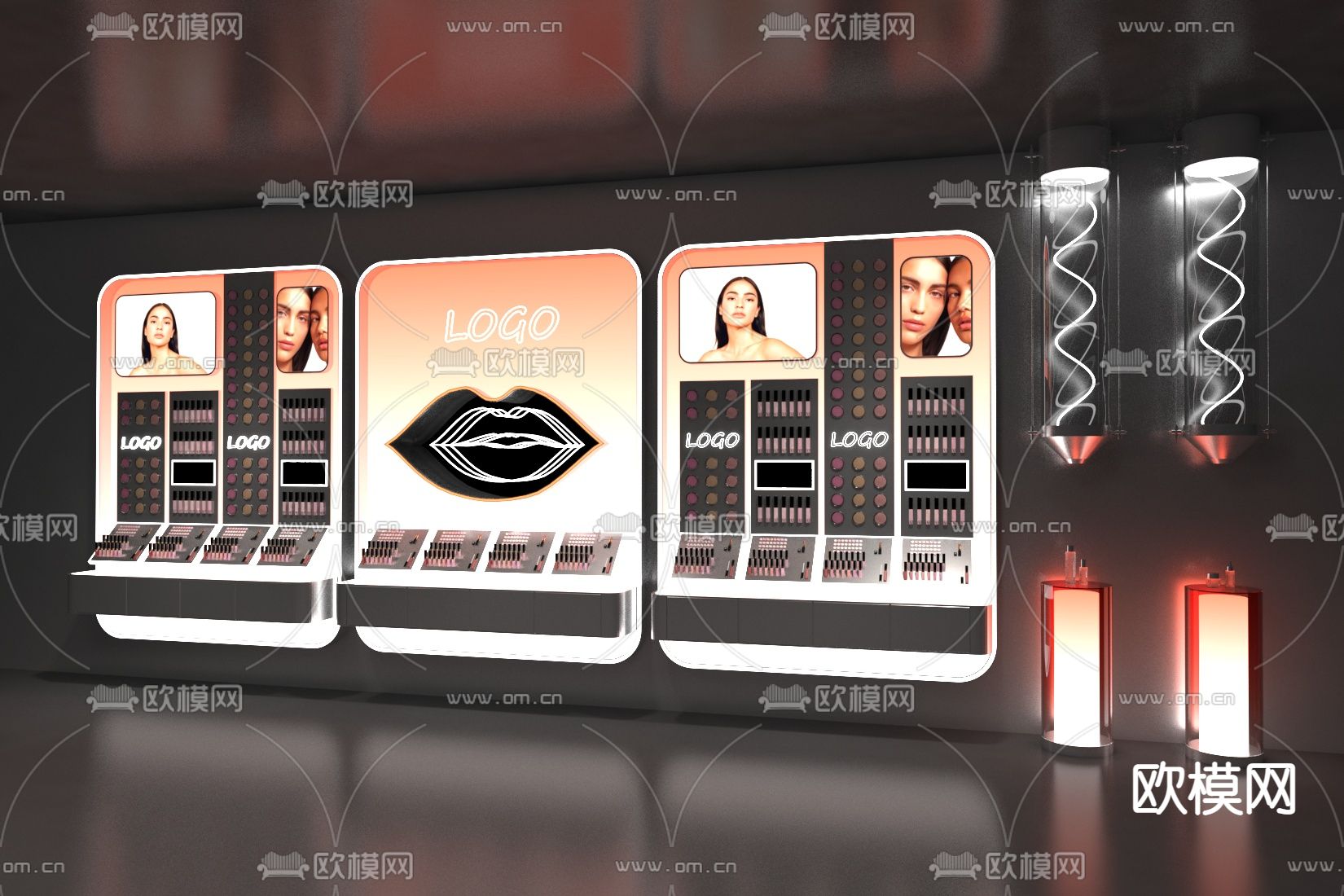 现代展柜 化妆柜3d模型下载（渲染图3）