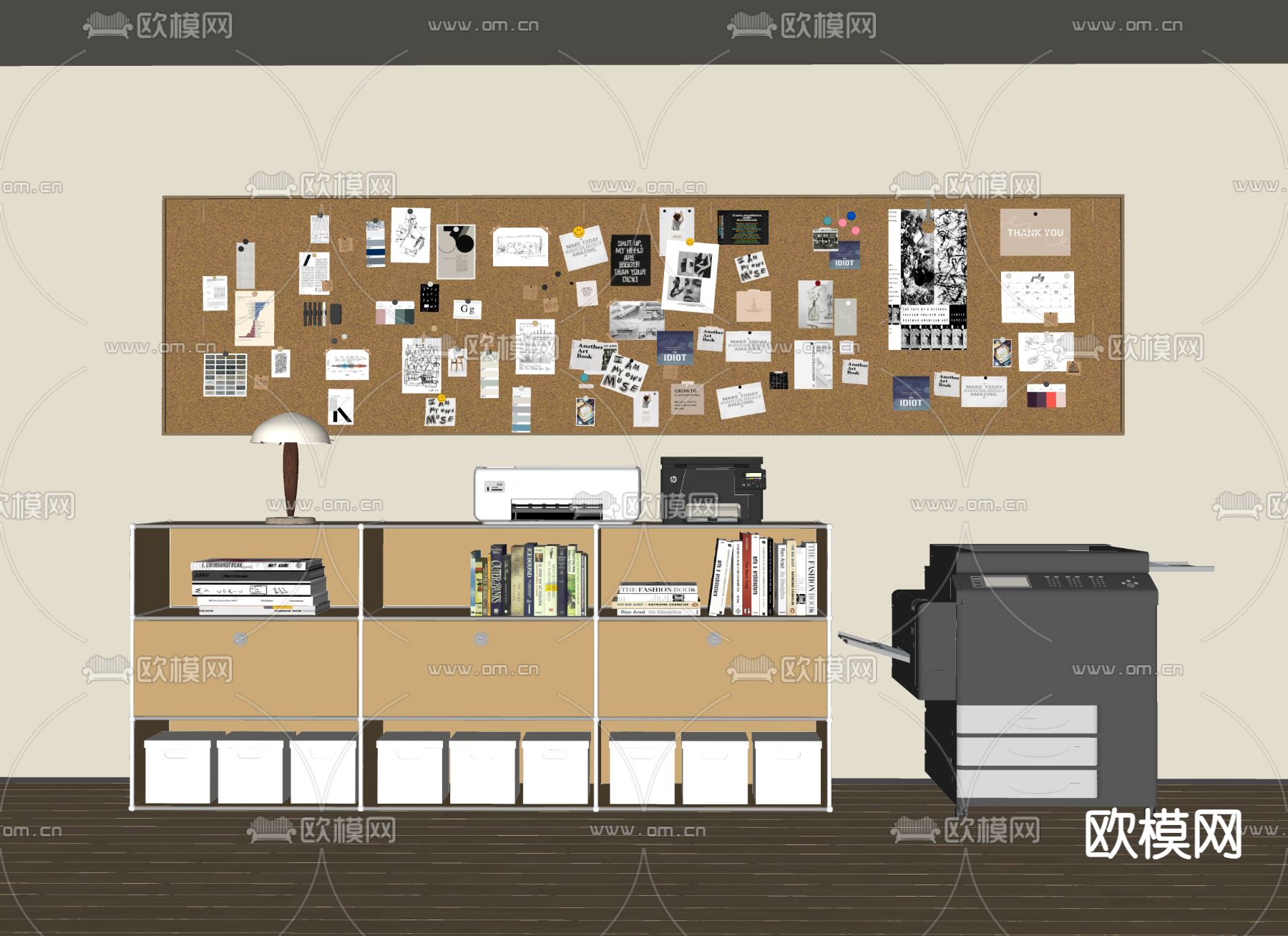 文件柜 置物柜 软木墙 便签墙su模型下载（渲染图1）