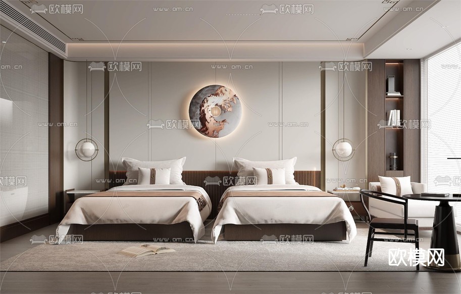 新中式酒店客房3d模型下载_ID15325697_3dmax免费模型-欧模网