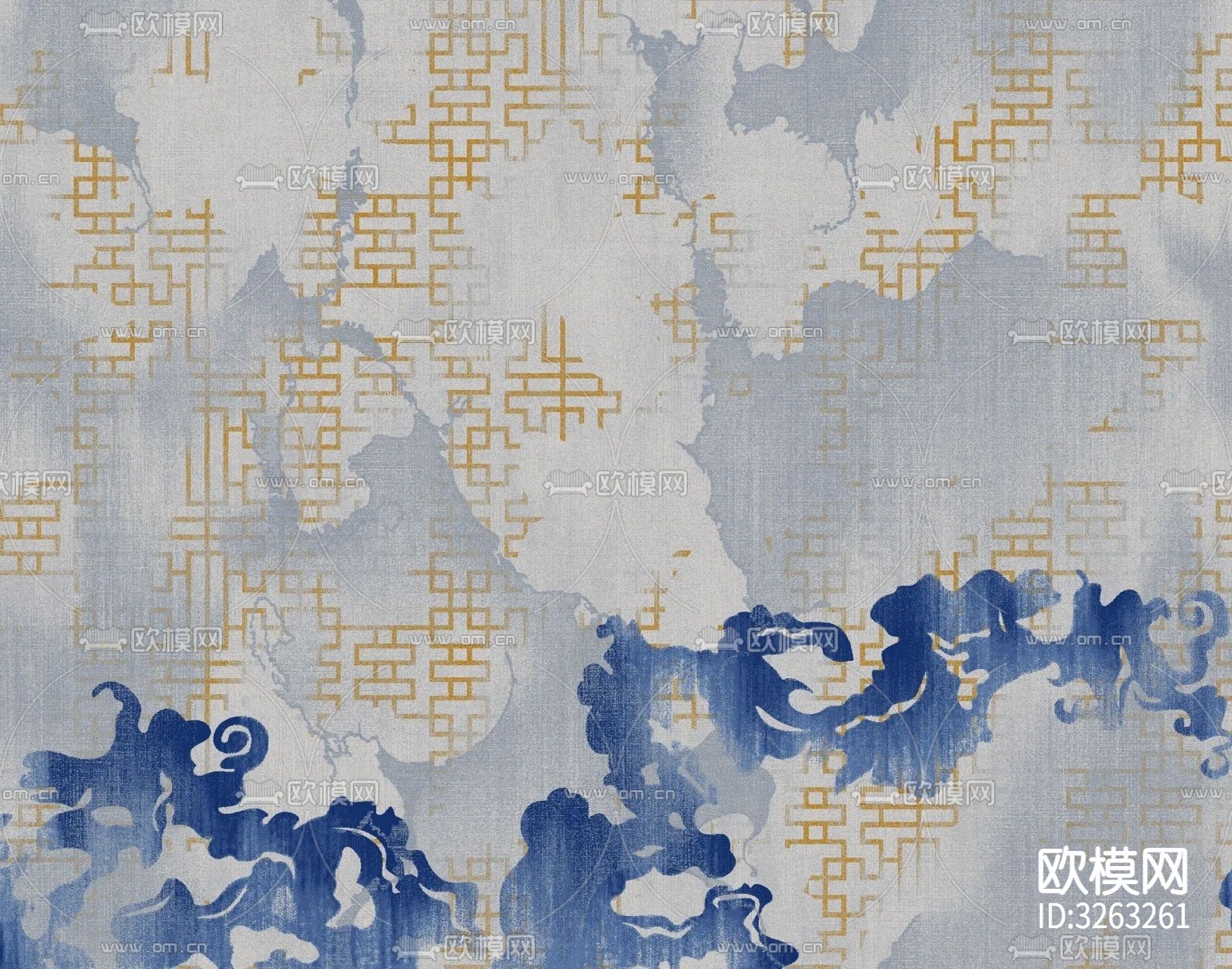 蓝色新中式地毯贴图下载