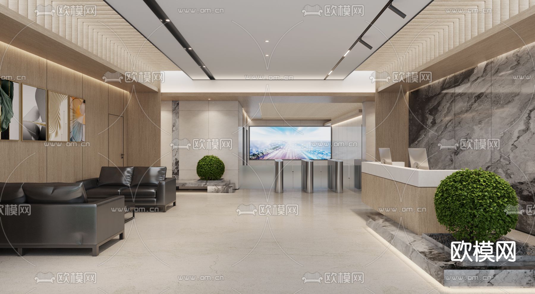 办公楼大堂 写字楼大堂3d模型下载