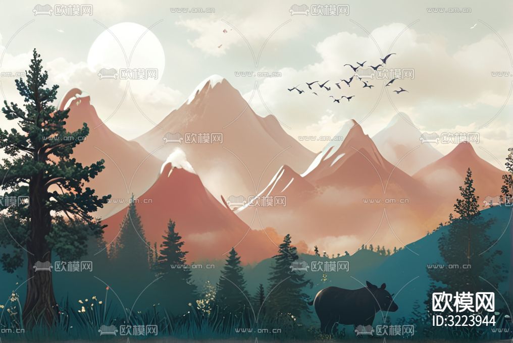 儿童房壁纸贴图下载（渲染图2）