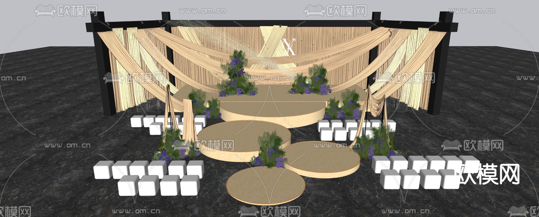 香槟色婚宴 婚礼su模型下载（渲染图1）