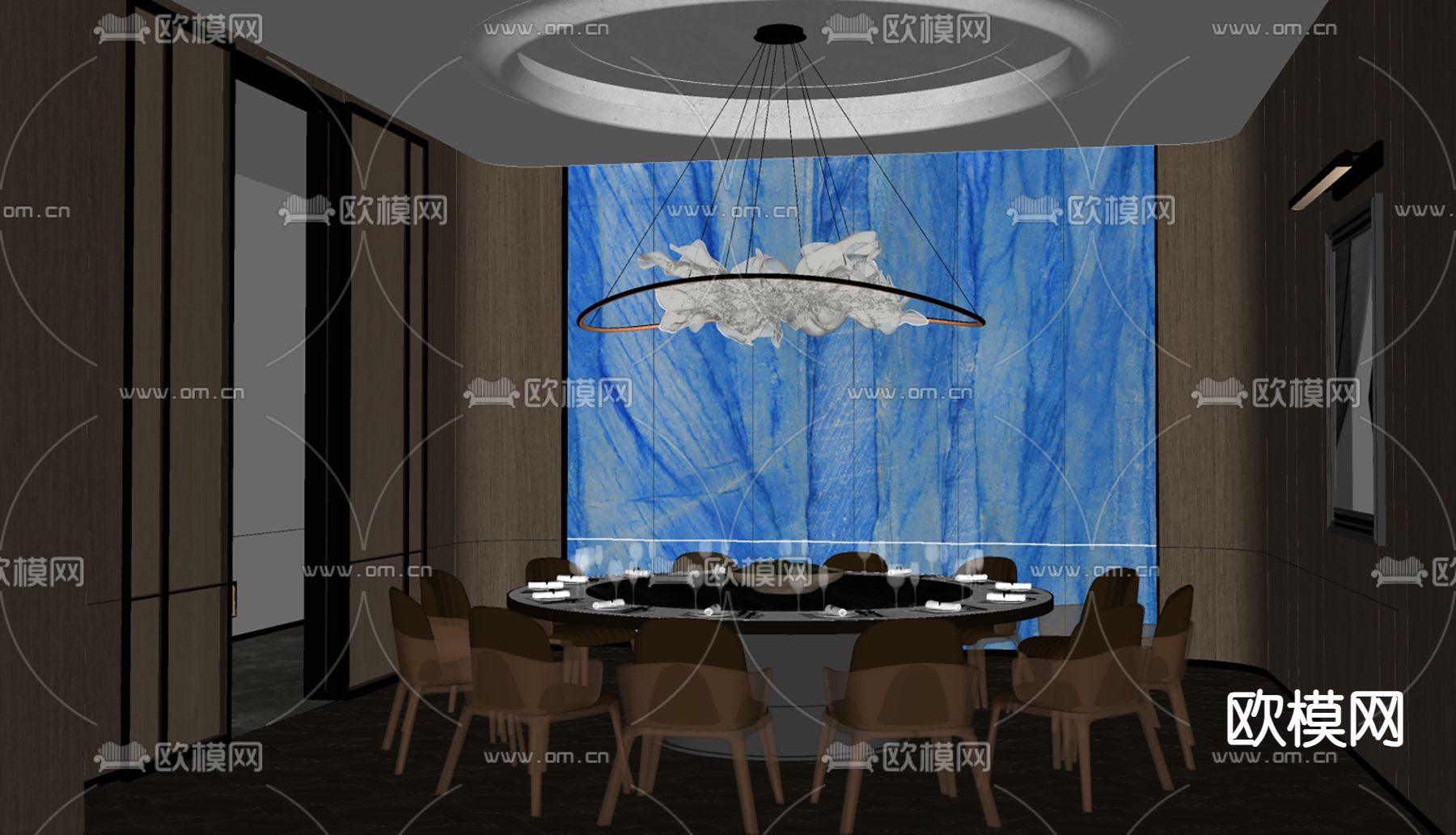 轻奢风餐厅 包房 包间su模型下载（渲染图1）