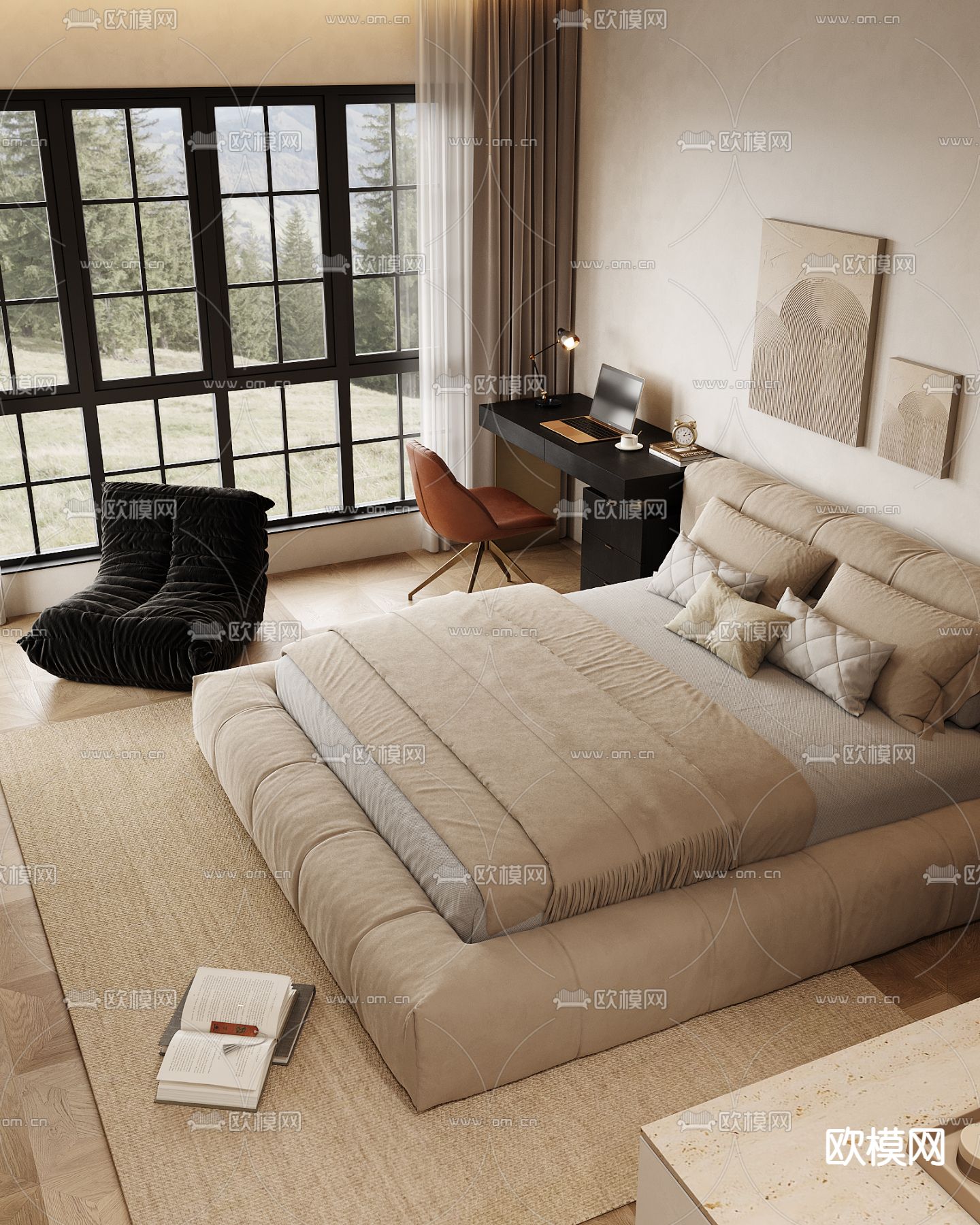 侘寂民宿 卧室3d模型下载（渲染图5）