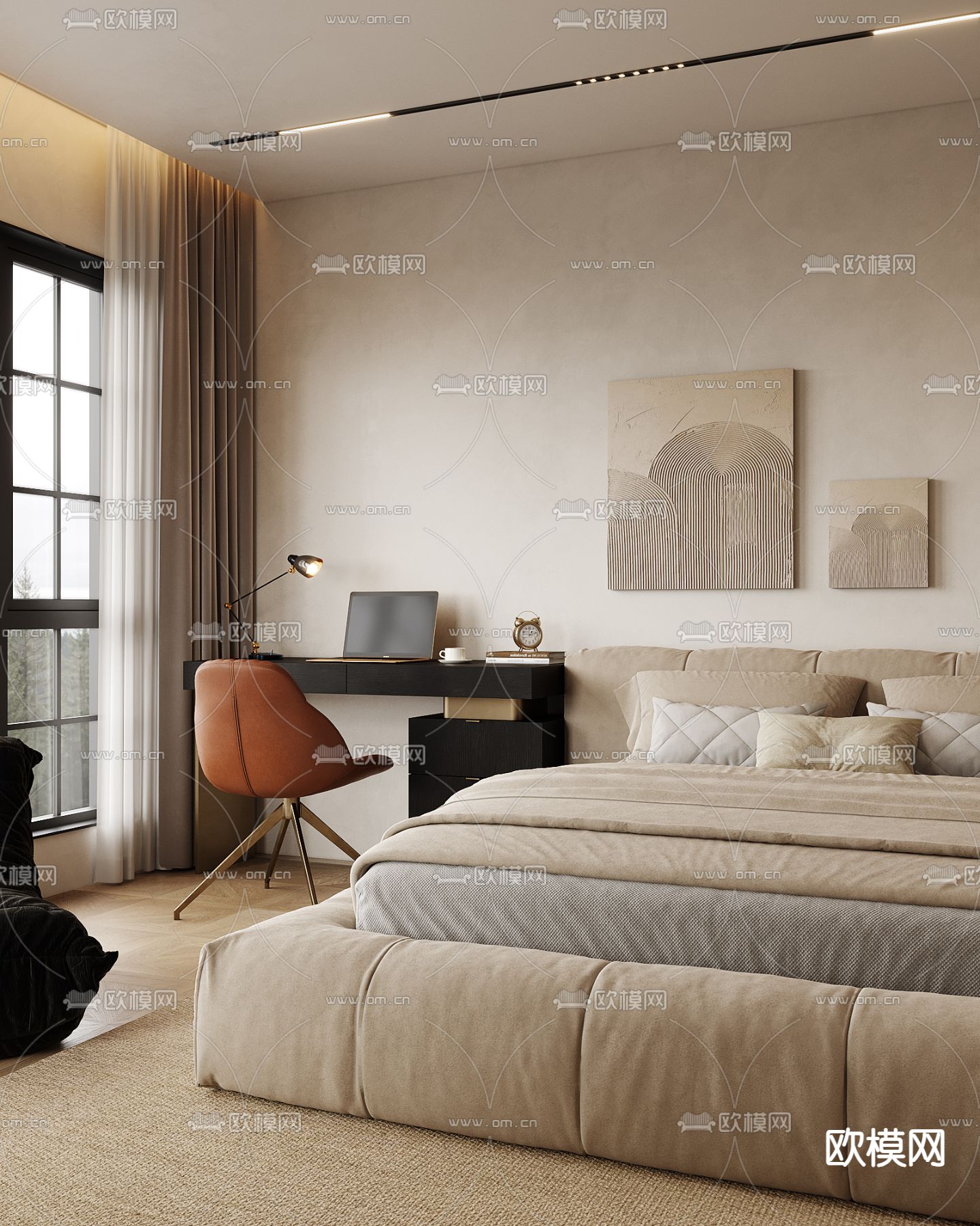 侘寂民宿 卧室3d模型下载（渲染图3）