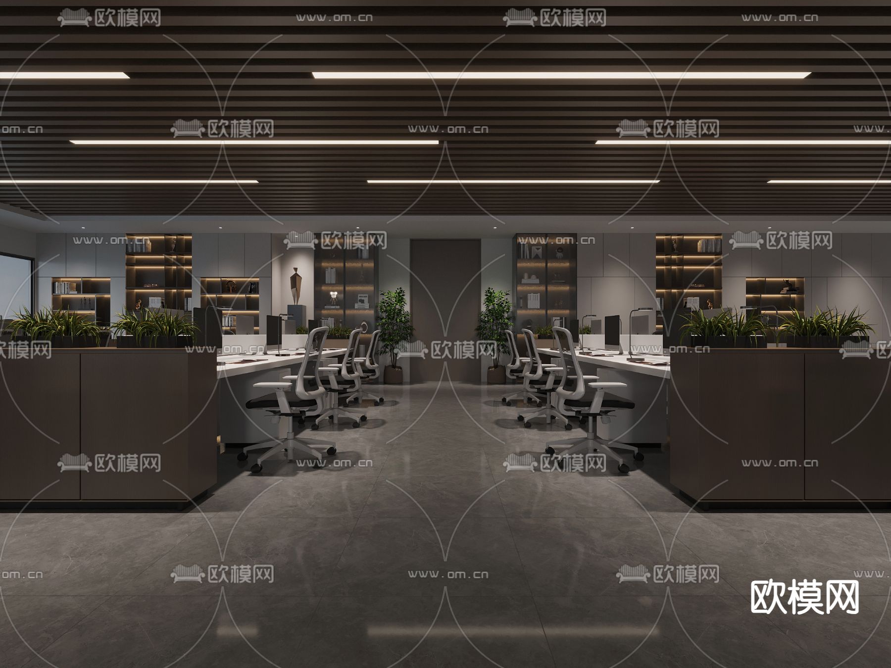 高级灰公共办公室su模型下载（渲染图2）