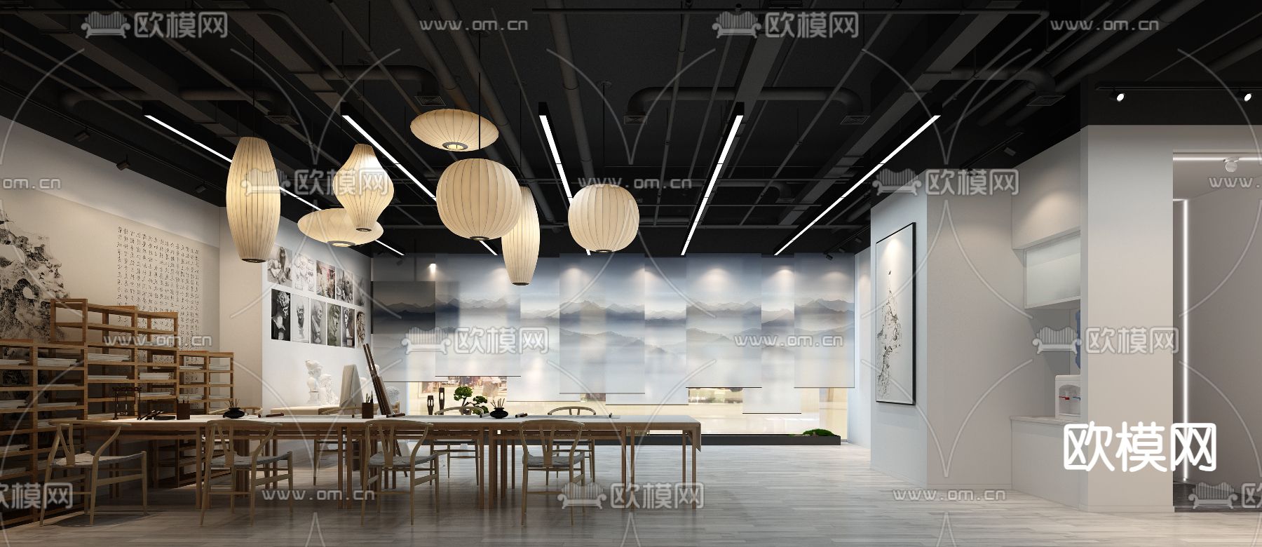 新中式美术馆 画室3d模型下载（渲染图2）