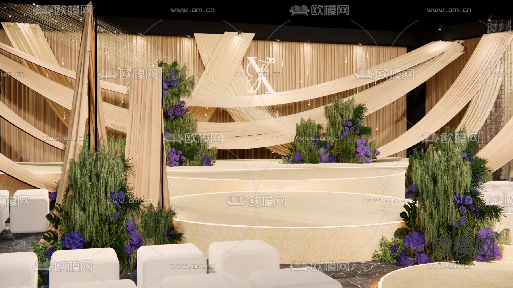 香槟色婚宴 婚礼su模型下载（渲染图3）