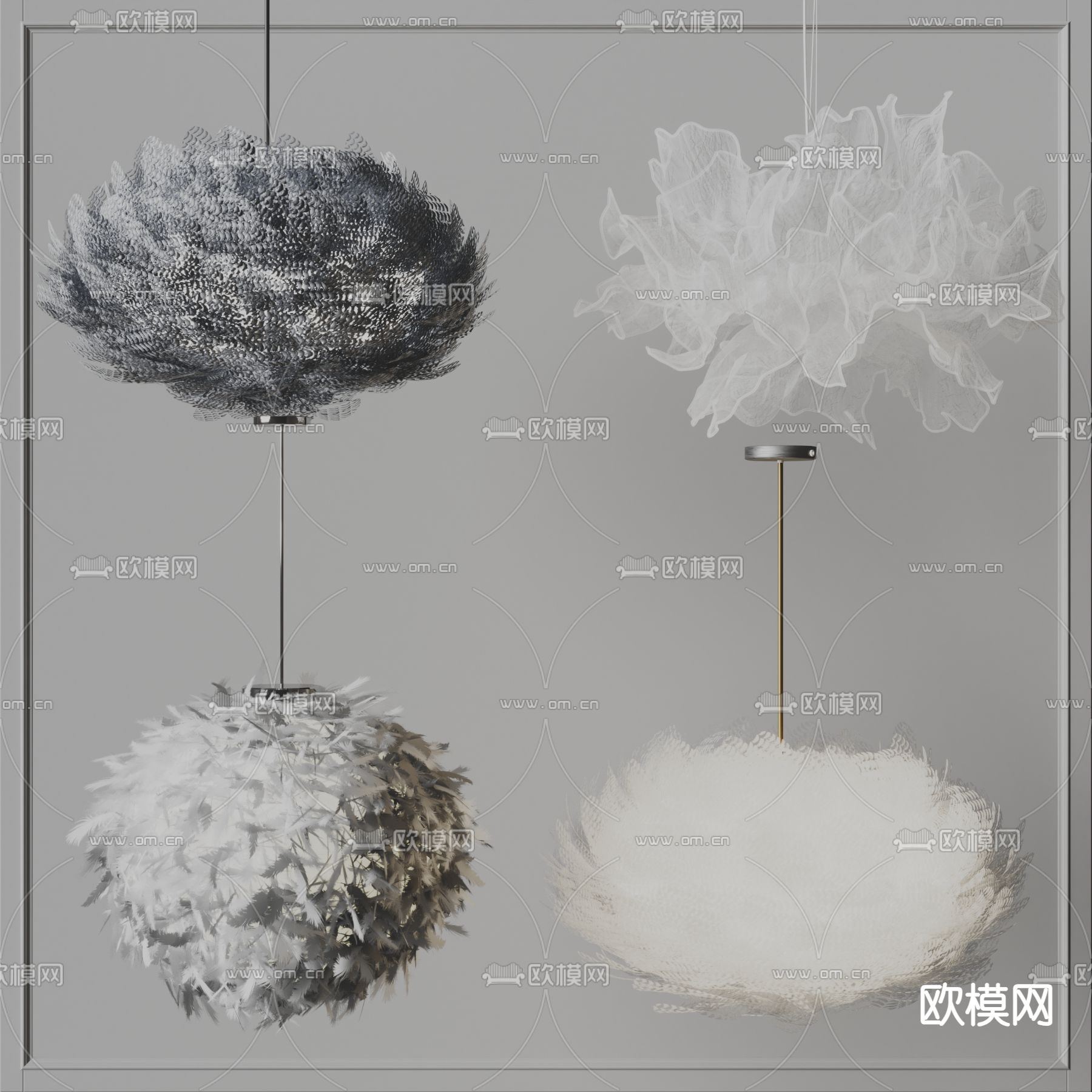 羽毛吊灯 装饰吊灯su模型下载（渲染图2）