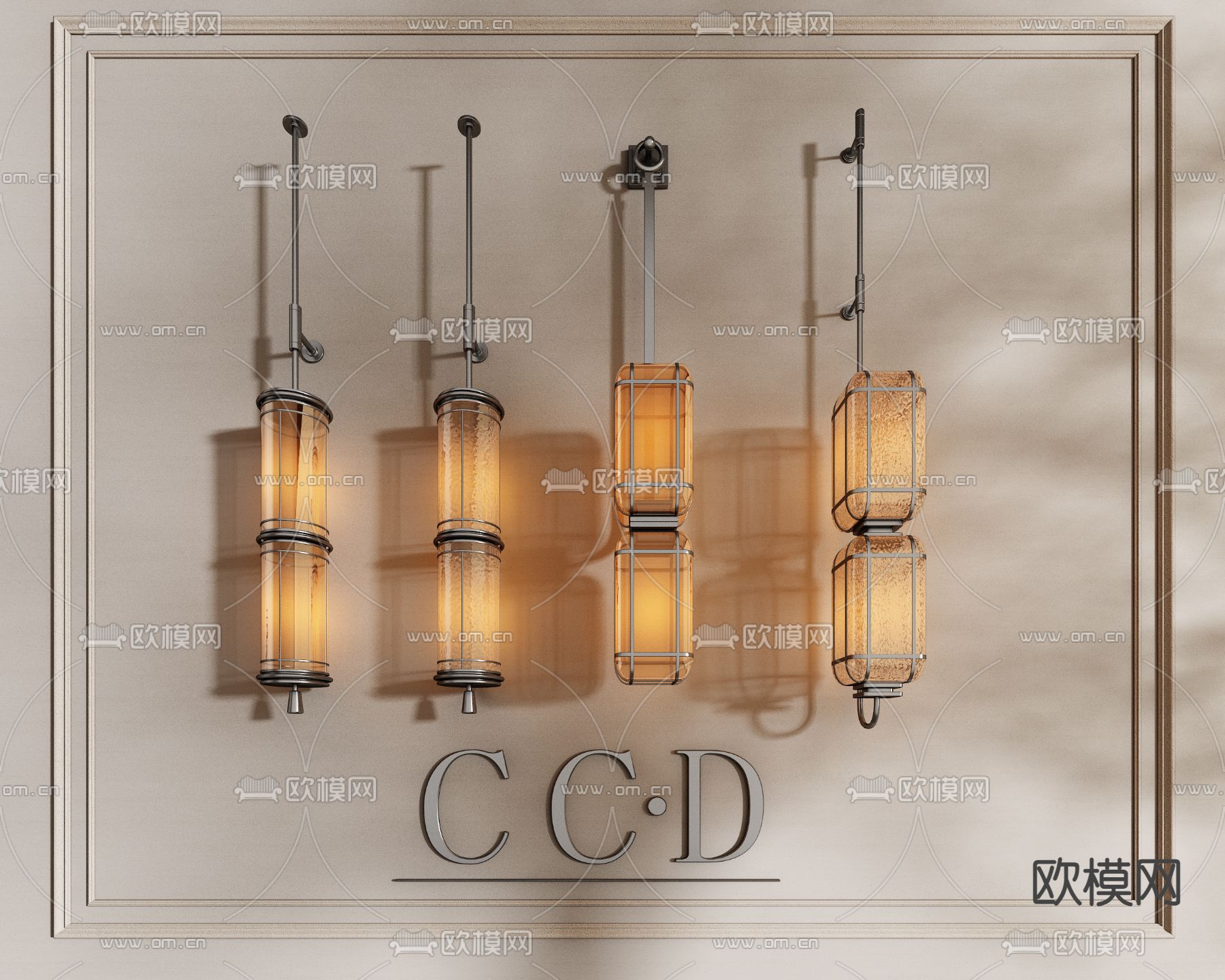 中古风玻璃壁灯su模型下载（渲染图2）
