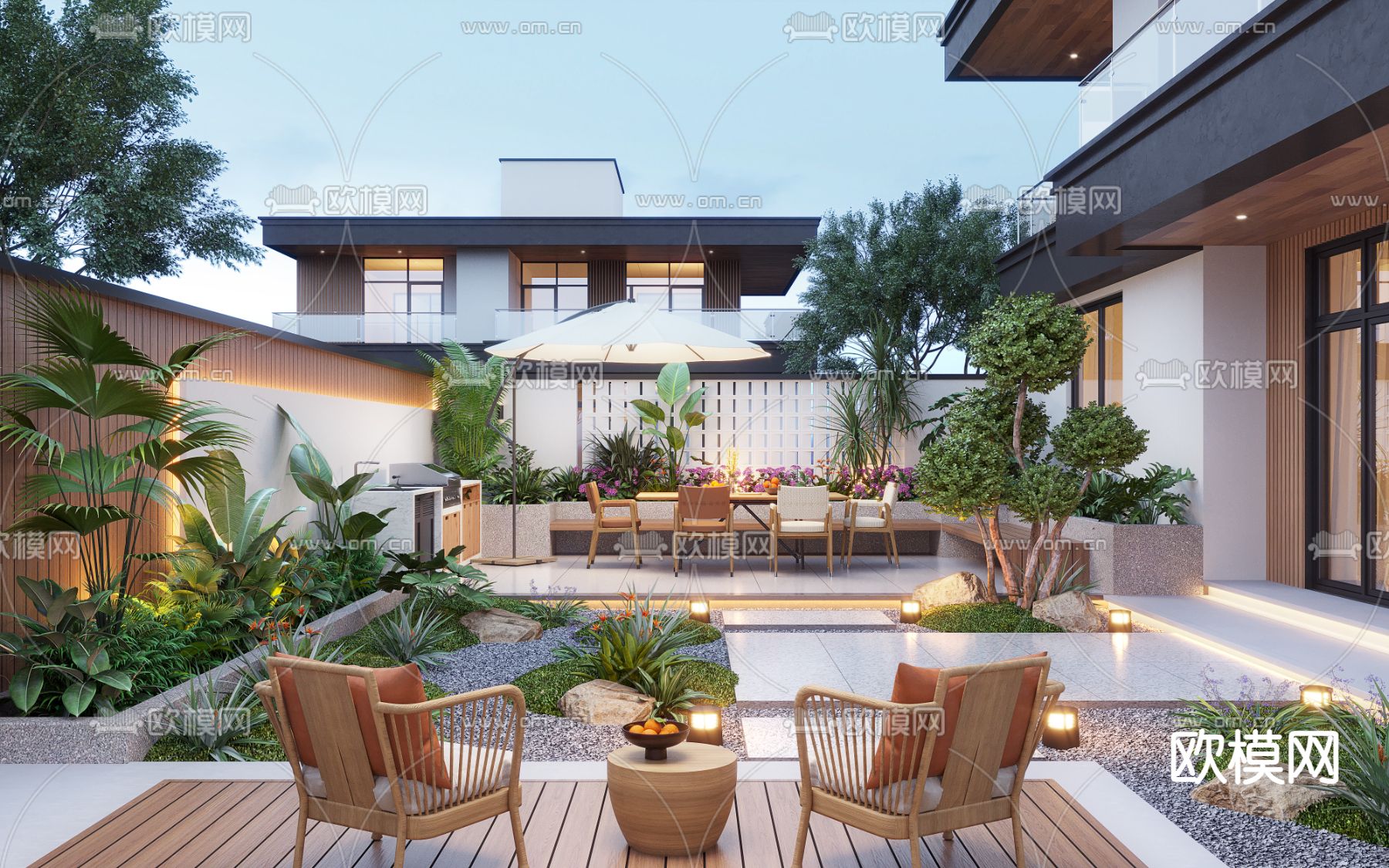 庭院景观 别墅庭院3d模型下载