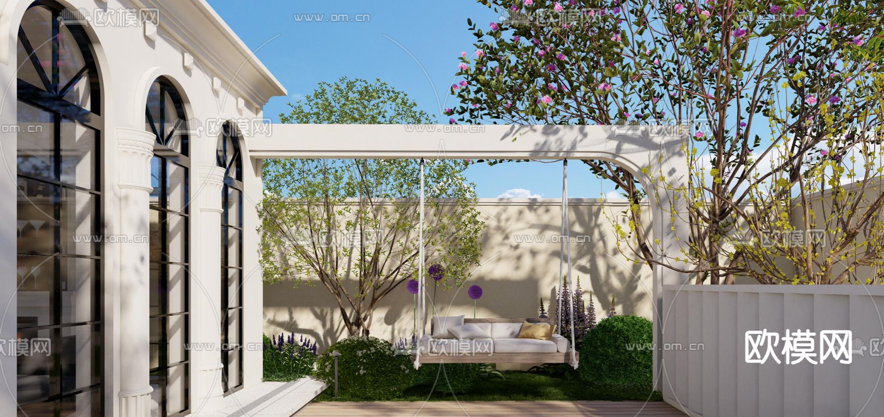 现代庭院吊椅 秋千su模型下载（渲染图2）