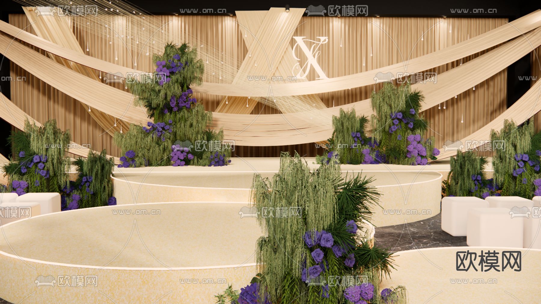 香槟色婚宴 婚礼su模型下载（渲染图2）