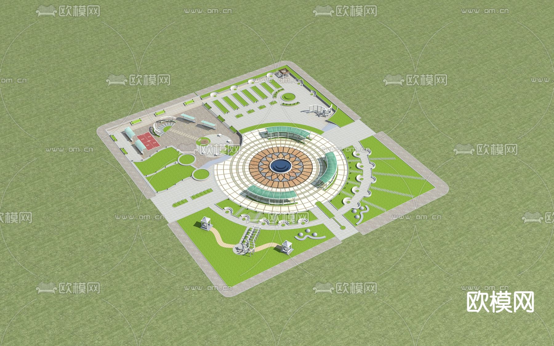 现代广场景观 鸟瞰3d模型下载