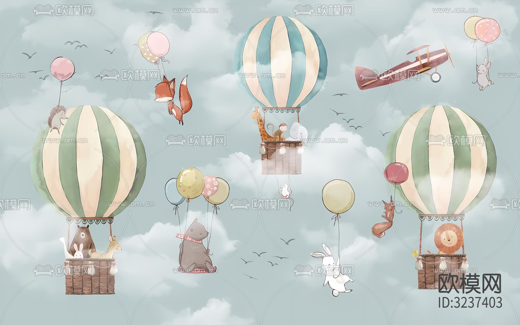 现代儿童卡通天空壁纸壁画 儿童壁纸贴图下载