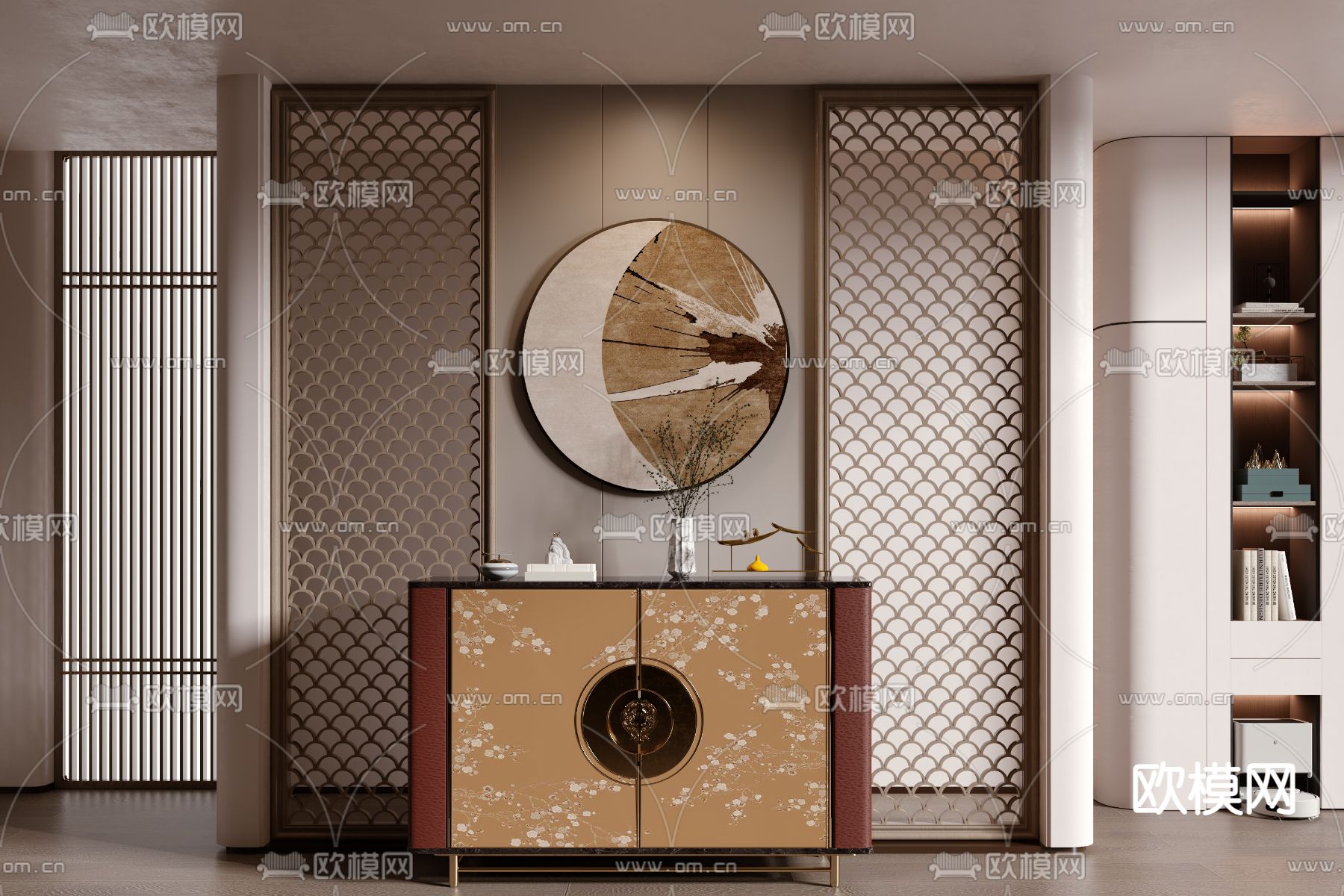 新中式端景台 条案3d模型下载