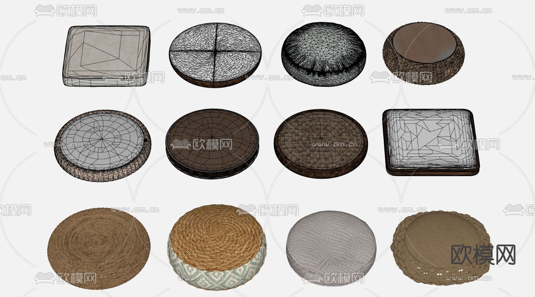 新中式蒲团 榻榻米坐垫 草垫su模型下载（渲染图1）