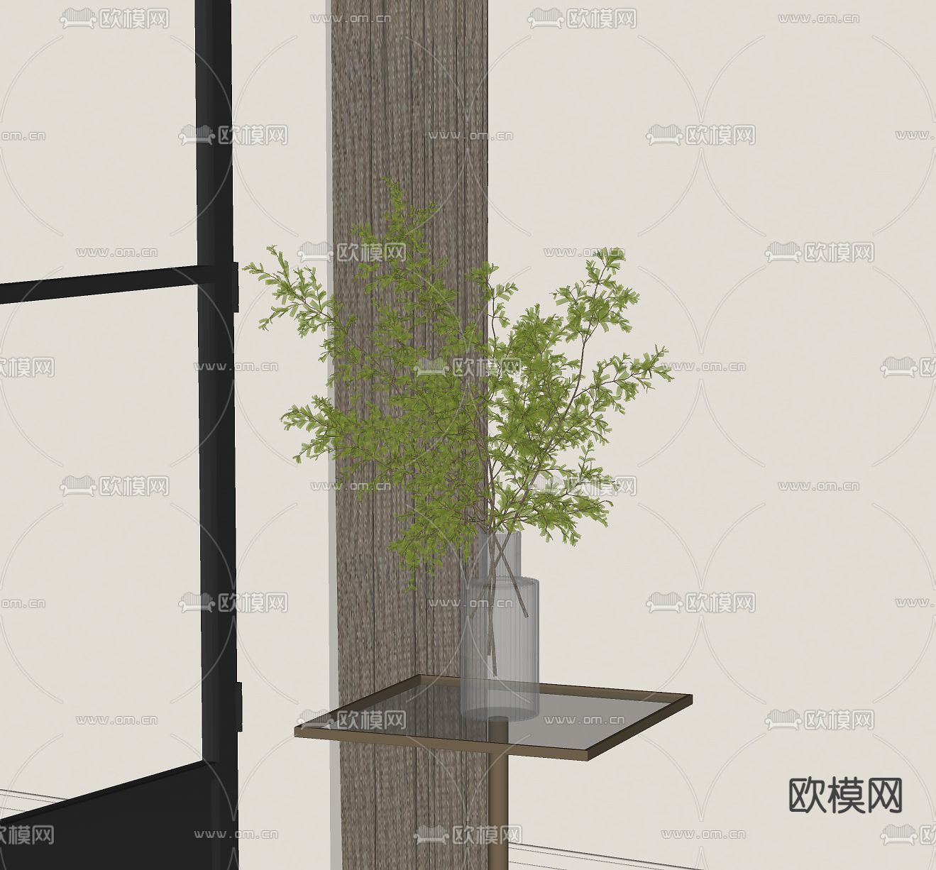 现代花瓶 水生植物 玻璃花瓶su模型