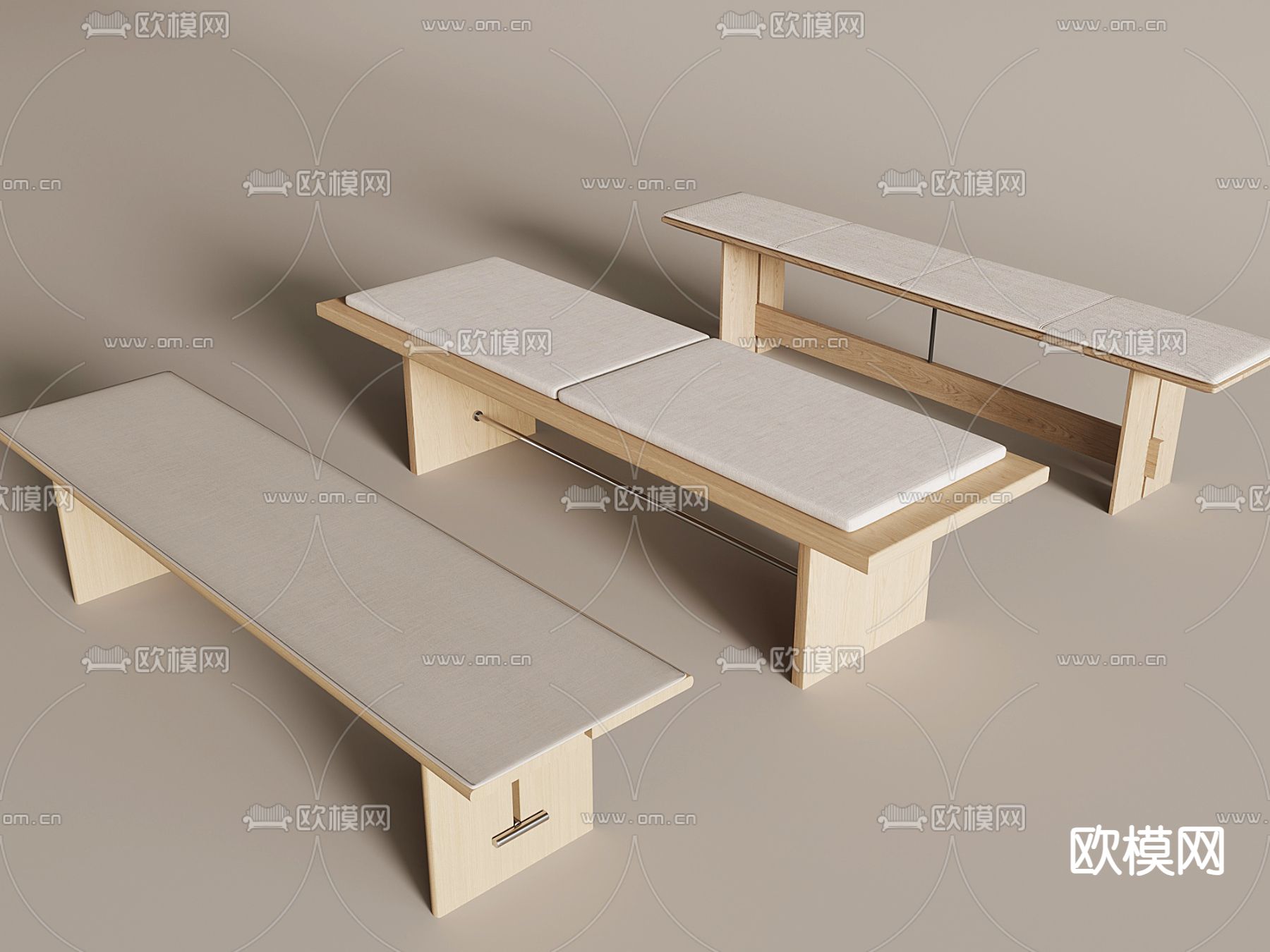 奶油风凳子 长条凳3d模型下载