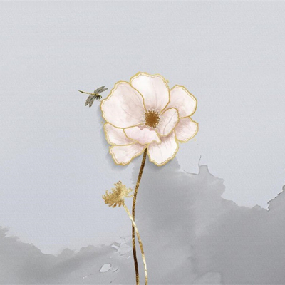  新中式花朵蜻蜓意境壁画 壁纸贴图 