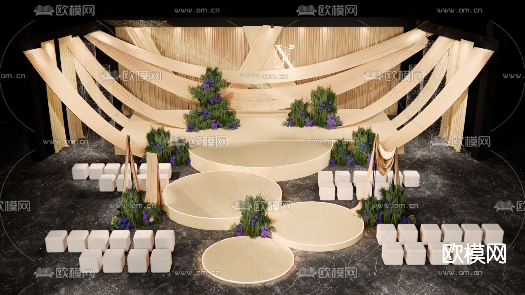 香槟色婚宴 婚礼su模型下载（渲染图5）