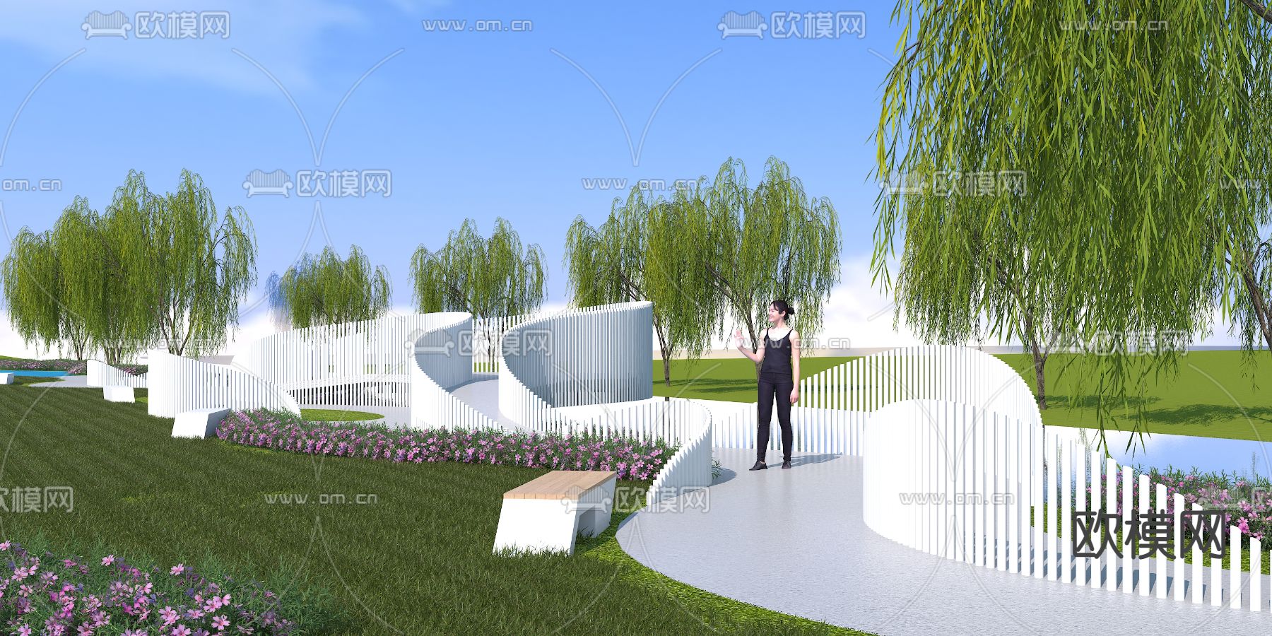 现代园林景观 滨水景观3d模型下载