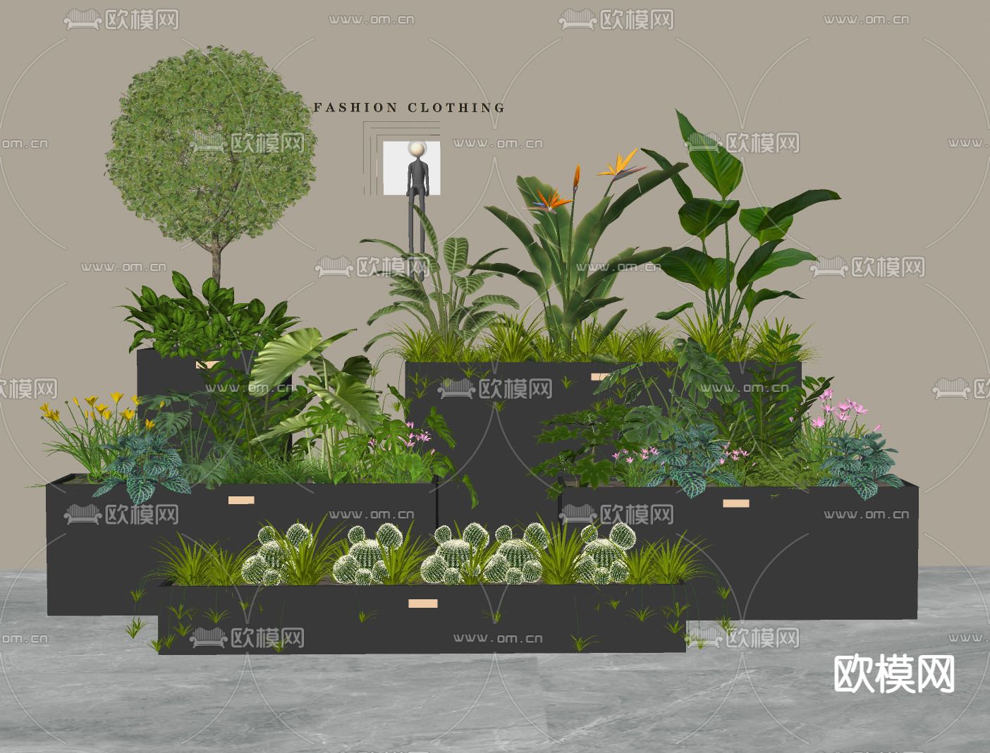 植物造景 植物堆 花池 花坛 花箱su模型下载（渲染图1）