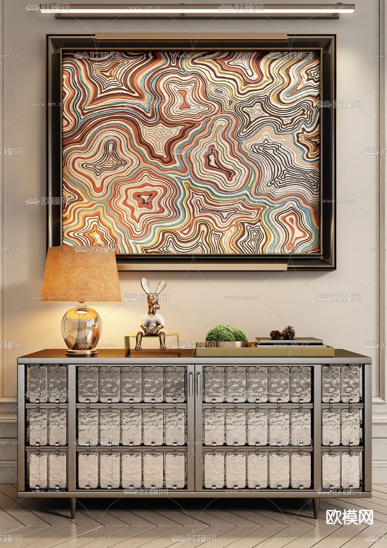 CCD新中式端景台 条案3d模型下载（渲染图1）