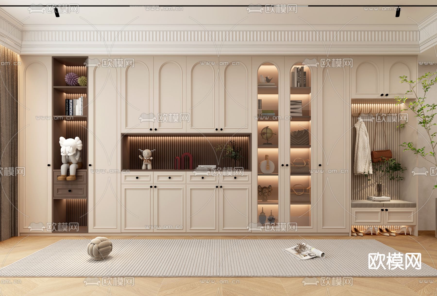 法式鞋柜 半开放式鞋柜3d模型下载