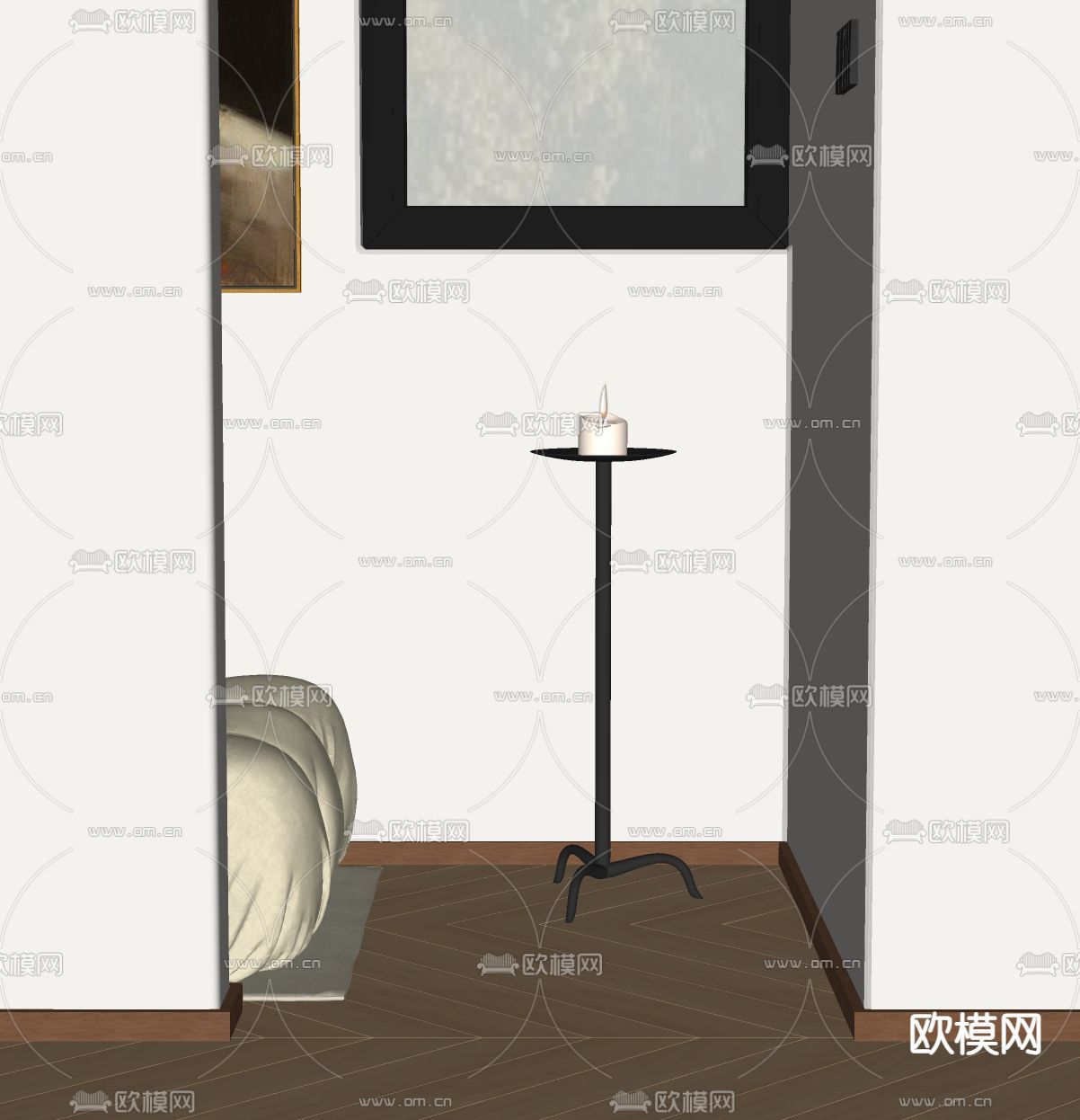 中古风烛台灯 白蜡烛,边几su模型下载（渲染图1）