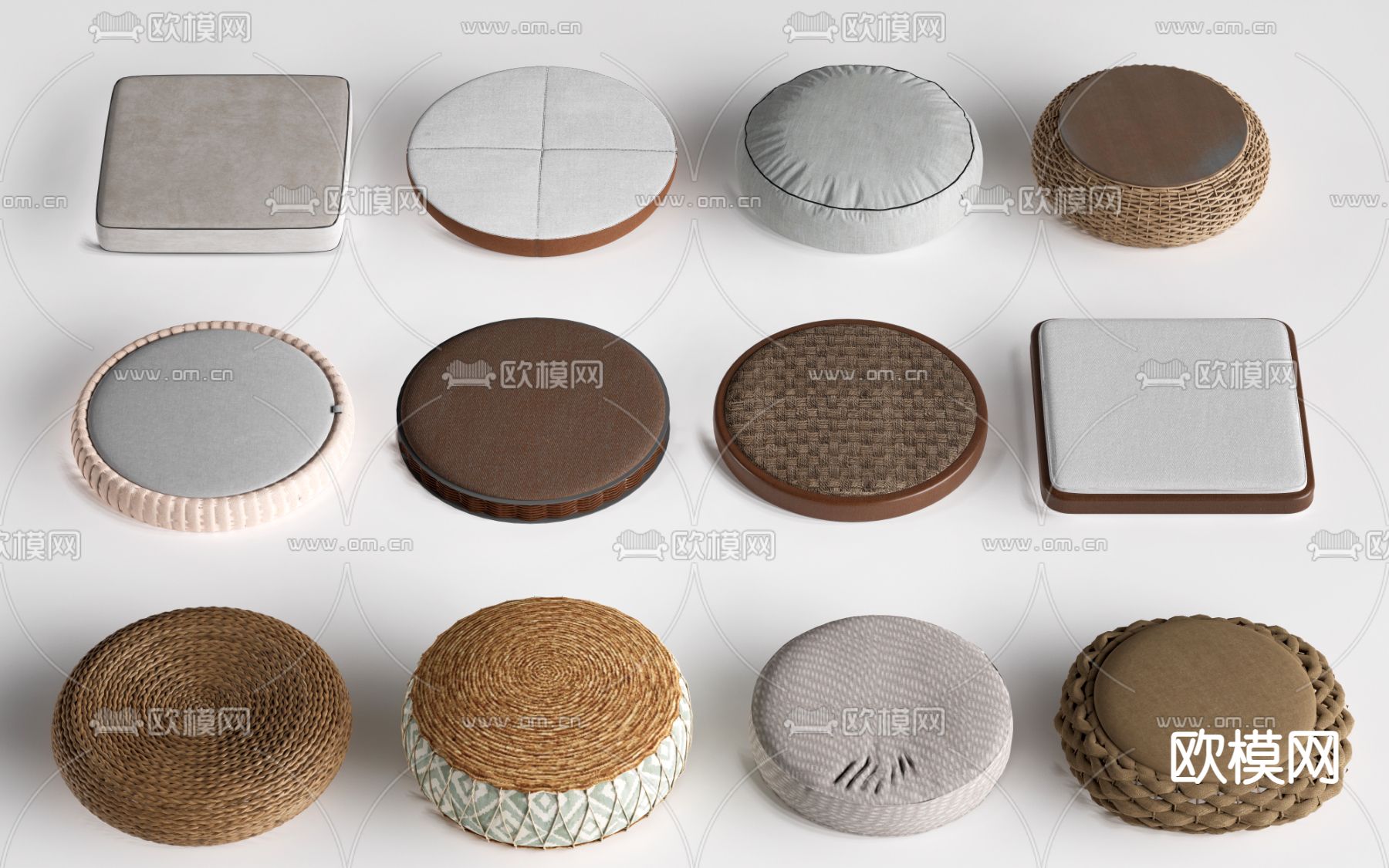 新中式蒲团 榻榻米坐垫 草垫su模型下载（渲染图2）