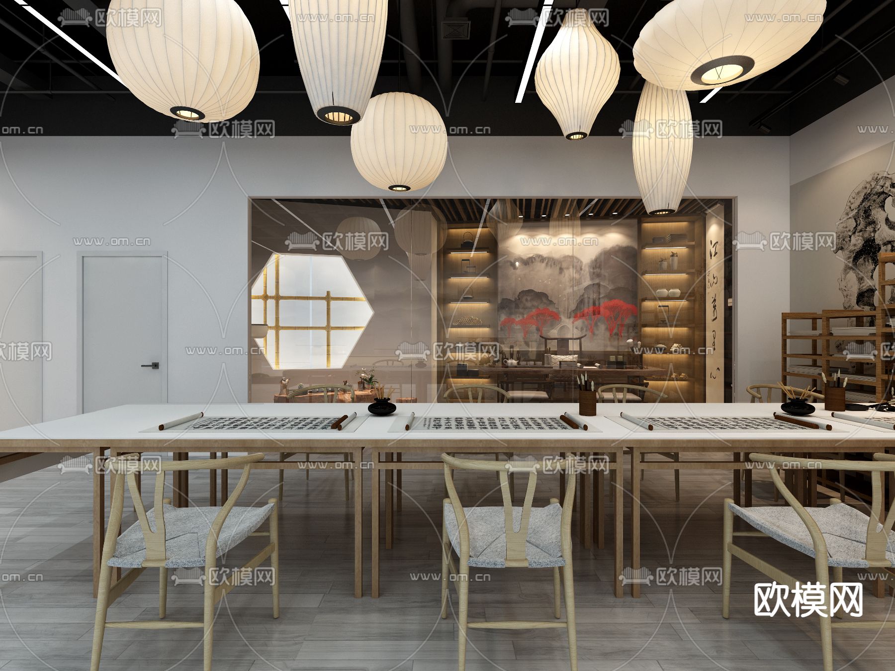 新中式美术馆 画室3d模型下载（渲染图3）