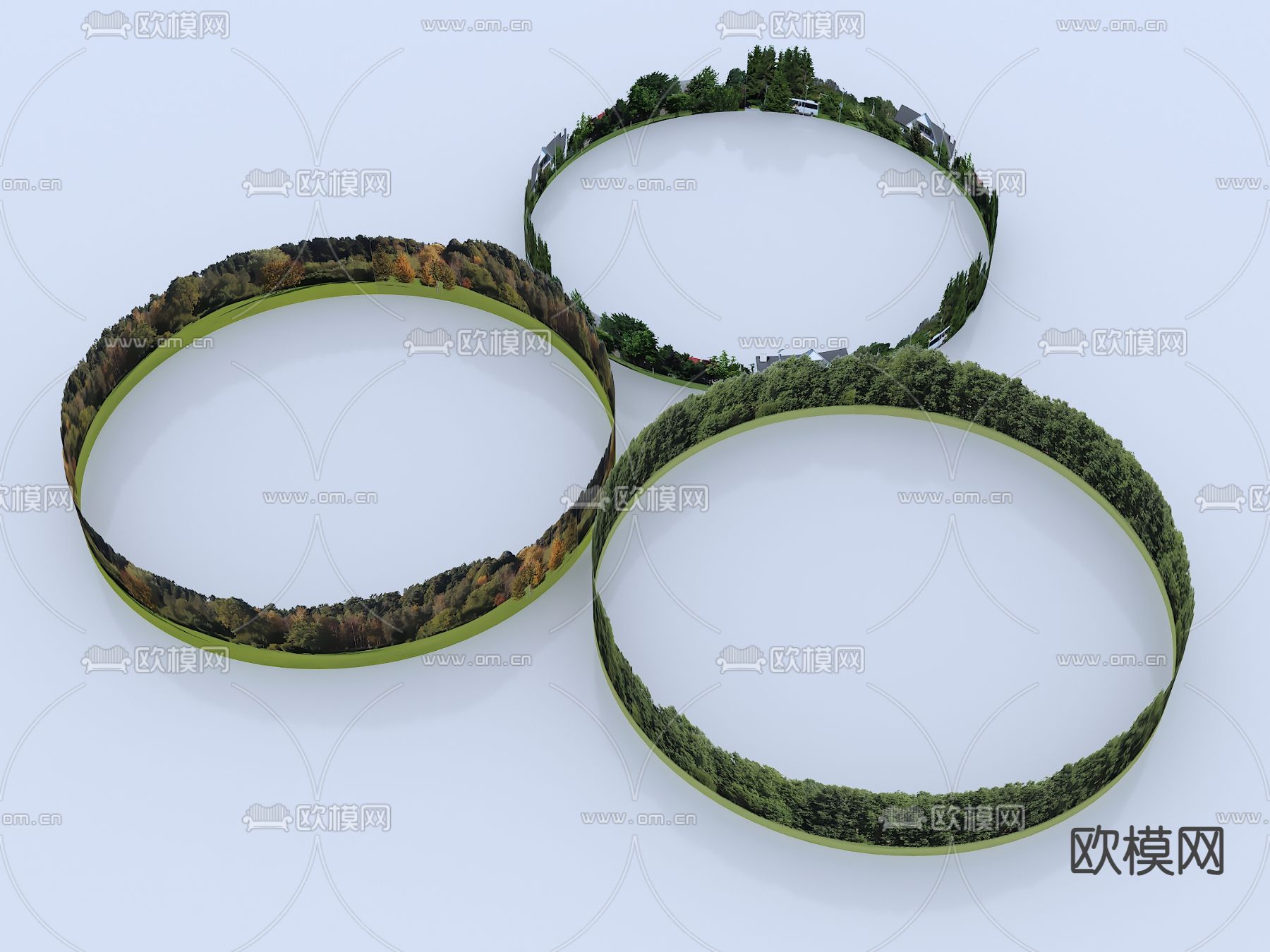 球天背景林 远景树林 环形外景su模型