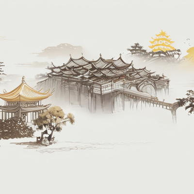  新中式建筑壁画  壁纸贴图 